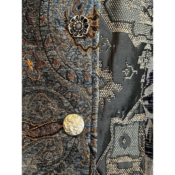 Venus Women's 10 Tapestry Patchwork Coat Blues Decorative Buttons Knee Length - Picture 7 of 9